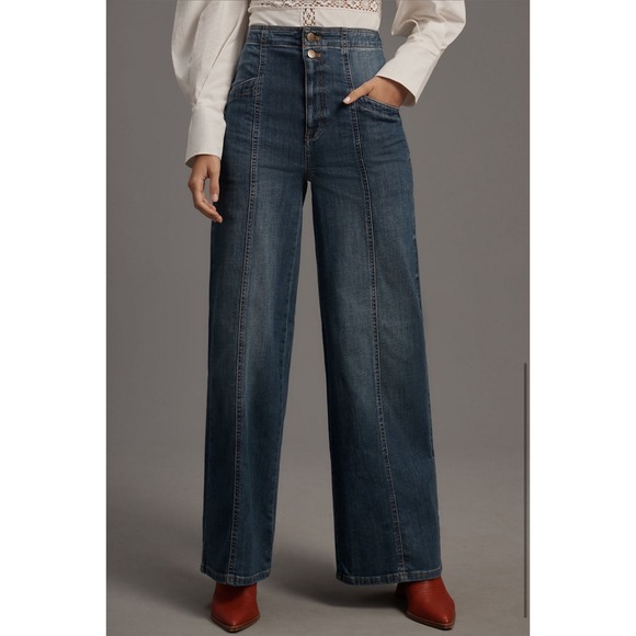 Pilcro Denim - Pilcro Wide Leg Jeans Women's Size 29 High Rise Panel Front Dark Wash Denim